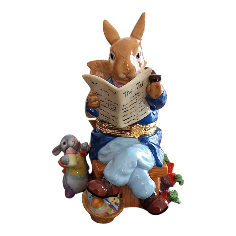 Rabbit Figurine Reading Newspaper